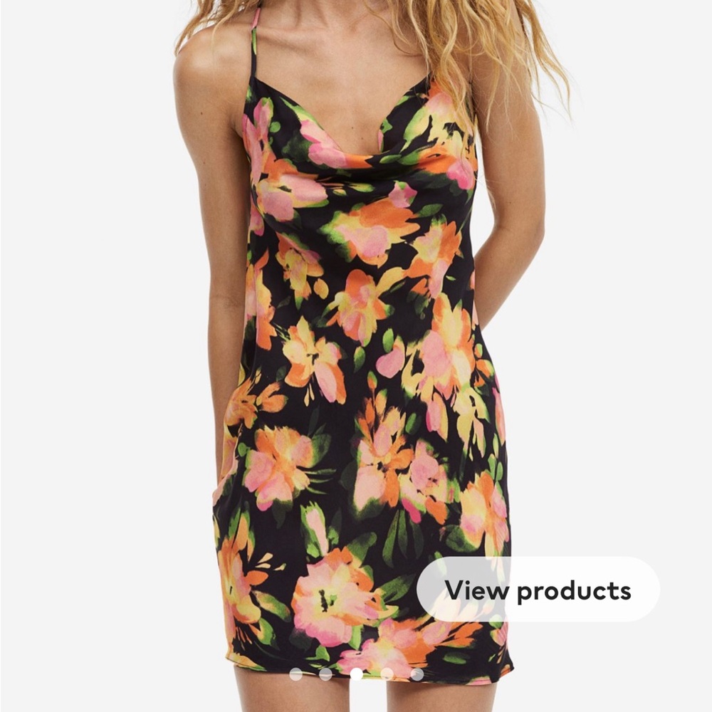 H&M Floral midi slip dress w/crisscross spaghetti straps